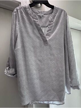 Carolina Belle Gray with black dots Split V-Neck Blouse